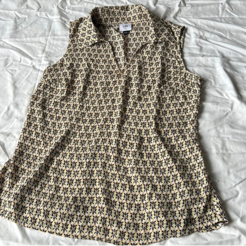 CAbi Black and Cream Patterned Blouse